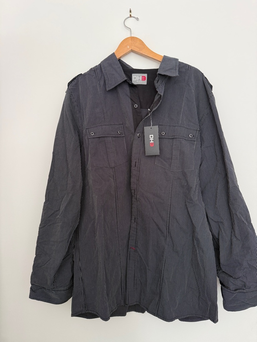 Men's Charcoal Pinstripe Button-Down Shirt
